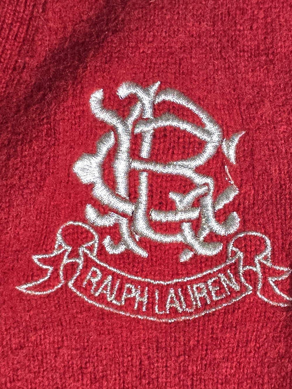 Ralph Lauren Boyfriend Fit Silver Monogram Red Button-Front Cardigan Sweater, XS - Picture 2 of 8